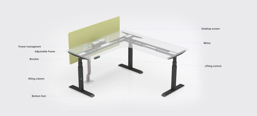 Electric L-Shaped Adjustable Table | Sit-Stand Corner Office